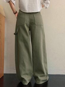 Dazy-Less Quần jeans nữ dáng rộng, ống loe có túi, kiểu dáng công sở thường ngày. - xanh quân đội - Xem 2