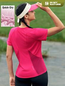 In My Nature 纯色网眼拼布短袖休闲运动T恤徒步旅行女装