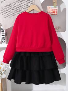 SHEIN 2 件套青少年女孩休闲图案 T 恤和印花裤，带包，年轻女士时尚服装 - 紅色 - 查看 2