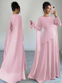 Elenzga Women's Elegant Middle Eastern Style Vintage French Chic Dress, Featuring Layered Skirt, Adjustable Cinched Waist, Flared Sleeves, And Shoulder Drapes, Suitable For Parties, Autumn/Winter