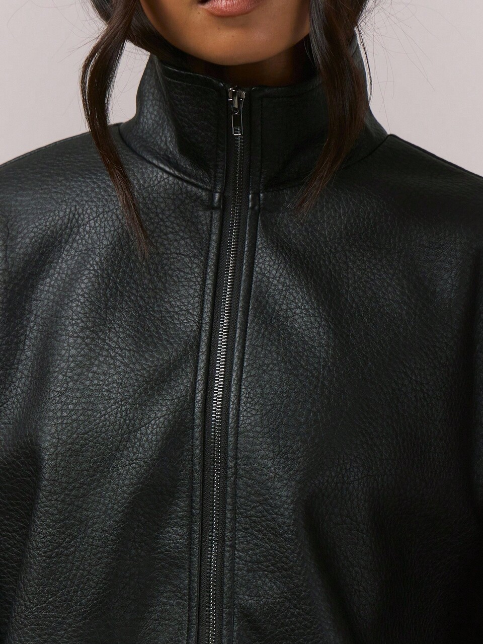 Oversized High Neck Faux Leather Full Zip Up Jacket Night Out Winter Outerwear Spring Vacation