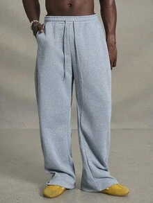 PAVTROS Loose Fit Men's Drawstring Waist Wide Leg Sweatpants Vacation Baggy Drawstring Sweatpants, For Husband, Boyfriend Gifts, Back To School - Light Grey - View 3