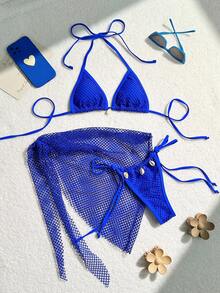 Swim SXY Summer Beach Women's Shell Decorated Textured Bikini Set - Royal Blue - View 3
