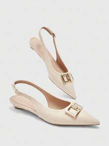 CUCCOO BIZCHIC Giày bệt đế thấp mũi nhọn khóa vuông cho nữ, giày lười hở lưng thoải mái, dễ mang, phù hợp để đi làm và mặc hàng ngày, màu mơ - Màu be - Xem 9