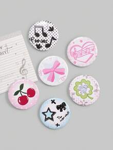 ROMWE Kawaii 6 chiếc 4,4 cm/1,74 inch phong cách Y2K hình quả anh đào, ghi chú, nơ, cỏ ba lá, họa tiết ngôi sao, ghim cài áo trang trí, huy hiệu, nút, có thể dùng để may trên quần áo, túi xách, ba lô, vật dụng, quà tặng tuyệt vời cho bạn bè và gia đình - Đen và trắng - Xem 5
