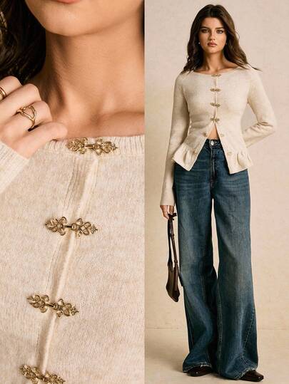 Poéselle New Autumn European & American Style Elegant Delicate Elegant Short Lace Patchwork Cardigan For Women, Cardigan Cropped, Tops Fall Tops, Cream Tops For Women