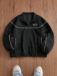 Manfinity Unisex Men's Contrast Trim Long Sleeve Woven Jacket, Fall, Winter - Black - View 1