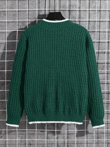 SHEIN Áo len dệt kim Jacquard họa tiết khối màu dành cho bé trai tuổi teen, thích hợp cho mùa đông, du lịch và đi học - Màu xanh lá cây đậm - Xem 2