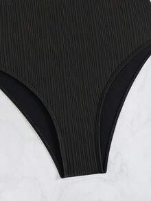 Swim Basics Beach Outfits For Women Vacation Knitted Solid Small Rib Hollow Petal Design One-Piece Swimsuit For Summer Beach Vacation - Black - View 9