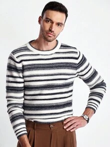 Manfinity CityGents Men's Striped Crew Neck Long Sleeve Casual Sweater, Autumn/Winter - Multicolor - View 6