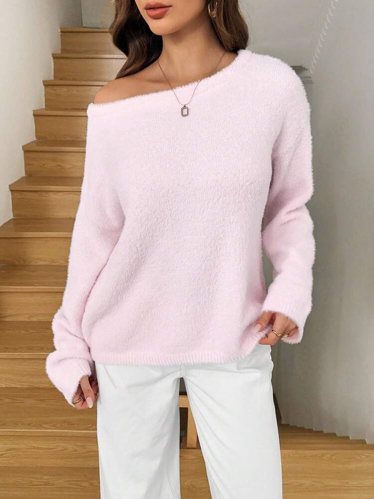 Easowa Nuevo suéter holgado y suave de punto esponjoso de estilo casual para otoño/invierno para mujeres - Rosa - Añade 4