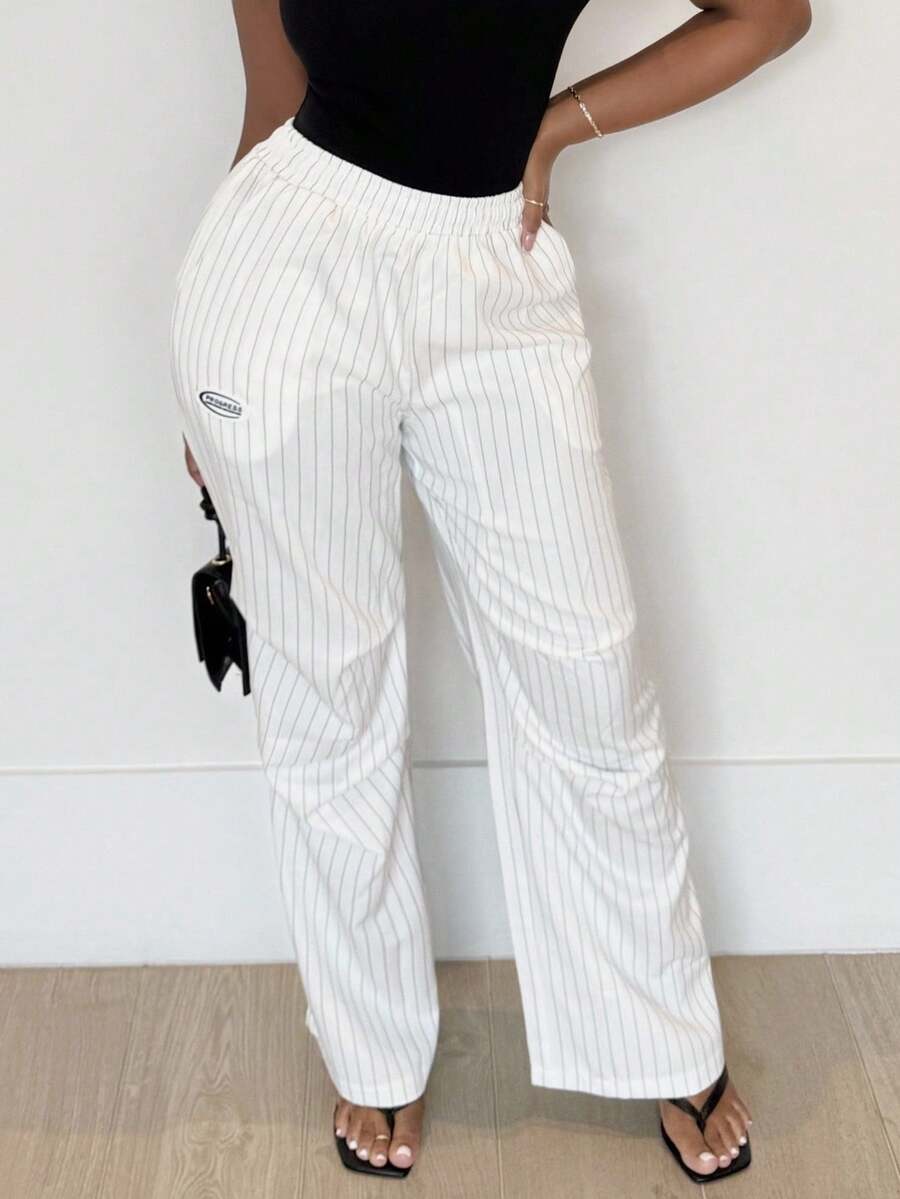 Alexandranx Women's Summer Streetwear Casual Basic Striped Wide Leg Sweatpants