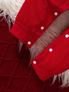 SHEIN Playful Pals Neugeborenen Baby Jungen Lässig Weihnachts-Weihnachtsmann & Rentier Buchstaben Muster Farbblock Langarm Kapuzen-Jumpsuit, geeignet für Weihnachten, Neugeborene, Feste, weiches & bequemes Material