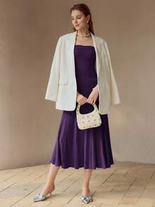 MOTF PREMIUM 斜裁直筒连衣裙 - 紫色 - 查看 3