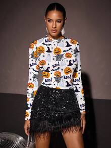 Glamance Vecteezy Women's Slim Fit Long Sleeve T-Shirt Suitable For Autumn And Winter, Halloween Cute Long Sleeve Top Fall Tops Women Halloween Clothes Women Tops Fall Tops Fall Shirts Biryhday Outfit For Women