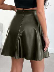 EURMUSE Women's Solid Color High Waist Skirt, Suitable For Commuting - Army Green - View 2