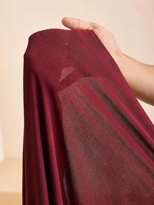 Zivah 2025 Winter New Style, Christmas, New Year, Birthday Party, Party, Back To School, Preppy Style, Student Wear, Everyday Outing, Basic Versatile, Casual, Cruise Travel, Influencer Style, Street Style, Elegant, Commuter, Business Casual, Small Stand-Up Collar, Tie Front Collar, Small V-Neck Bubble Effect, Long Sleeve Straight-Cut Loose Shirt With Gathered Maxi Skirt, Burgundy Suit, Winter Suit, Christmas Suit, New Year Suit, Women's Two-Piece Suit - Red Violet - View 8