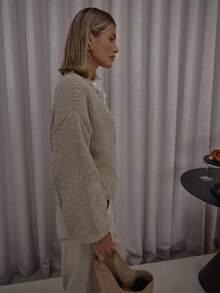 MUSERA Oversized Button Down Balloon Sleeve Knit Cardigan Cute Classy Casual Streetwear Sexy Going Out Toffee Elegant Evening Party Winter Spring - Camel - View 4