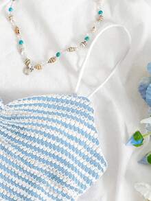 SHEIN Unity Women's Casual Vacation Everyday Versatile Ruched Stripe Camisole Top, Spring/Summer - Baby Blue - View 3