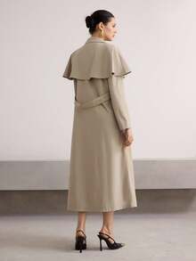 Heiryn Women's Solid Color Ruffle Trim Single-Breasted Long Casual Trench Coat, Autumn