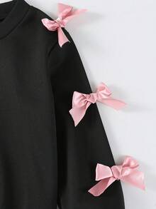 Sparklyn 2pcs/Set Teens' Minimalist Fashion Pink Bow Black Top And Pink Pants Sweatsuit Fall Winter - Multicolor - View 5