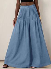 Aveloria Modichic Quần ống rộng xếp ly thanh lịch, thoải mái cho nữ khi đi nghỉ - Màu xanh lam - Xem 5