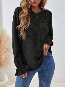 EMERY ROSE Casual Versatile Commute Solid Color Textured Long Sleeve Shirt - Black - View 4