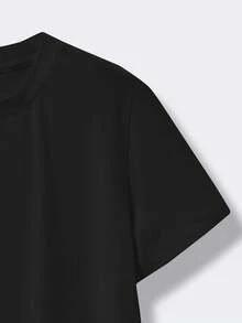 SHEIN 青少年男童纯色休闲百搭舒适圆领短袖 T 恤，适合通勤、上学、日常休闲、度假、运动、春夏季 - 黑色 - 查看 5