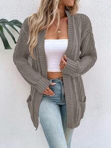 EMERY ROSE Áo khoác cardigan dệt kim dáng rộng, hở vai, tay dài, dành cho nữ, mùa thu/đông - Xám - Xem 5