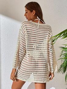 SHEIN Swim Summer Beach Hollow Out Drop Shoulder Cover Up Without Bikini