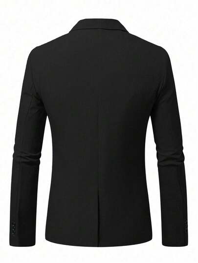 Manfinity Mode Men Pocket Single Breasted Black Blazer Business Formal Suit