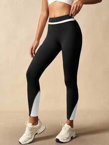 VARSIVA Women's Contrast Color Elastic Waist Criss-Cross Hollow Out Design Sports Leggings Cut Out Legging But Lifting Legging Cross Leggings Black And White Leggings - Black and White - View 11