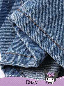 DAZY HELLO KITTY AND FRIENDS | SHEIN Tween 女童休闲心形和卡通图案斜口袋牛仔裤 - 藍色 - 查看 6