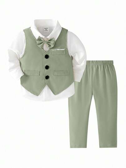 Chaleco informal de una sola hilera y pantalones de traje para niño, otoño