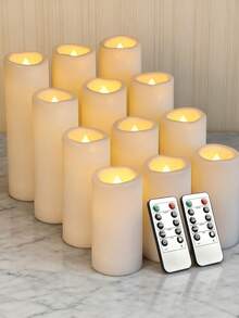 4/12入組防水LED蠟燭配遙控器和計時器，室外閃爍無火燭光，逼真電池柱狀蠟燭，適用於婚禮，萬聖節，聖誕節家居裝飾，4種尺寸可選擇 - 白色 - 查看 3