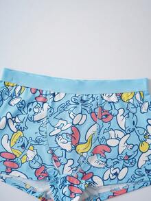 SHEIN X The Smurfs 1pc Women's Blue Comfy Cute Cartoon Smurfs Print Boxer Brief,Cartoon Design Fashionable Boyshorts, Cartoon Boxers - Blue - View 3