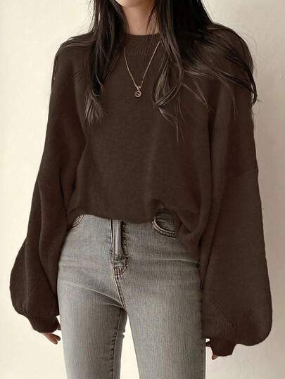 SoleilVie Casual French Style Loose Fit Crew Neck Long Sleeve Knit Sweater, Versatile For Autumn/Winter