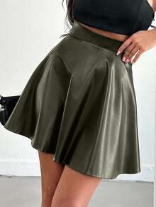 EURMUSE Women's Solid Color High Waist Skirt, Suitable For Commuting - Army Green - View 5