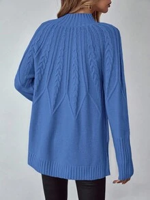EMERY ROSE Women's Solid Color Stand Collar Long Sleeve Sweater, Autumn/Winter - Royal Blue - View 2