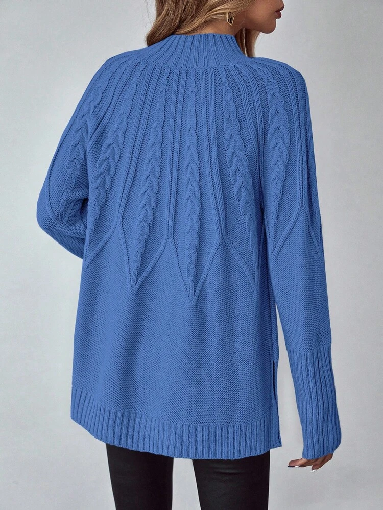 EMERY ROSE Women's Solid Color Stand Collar Long Sleeve Sweater, Autumn/Winter - Royal Blue - View 2