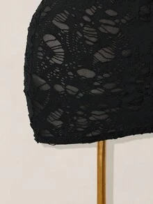 SHEIN ICON 女式性感低胸做旧面料连帽紧身迷你连衣裙 - 黑色 - 查看 6
