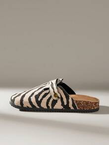 Solecia Women's Thick Sole Criss-Cross Strap Retro Buckle Zebra Print Sandals, Casual Holiday Vacation Style For Christmas - Multicolor - View 3