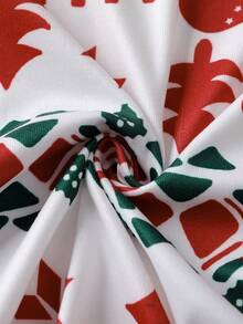 SHEIN 1 套圣诞快乐少女紧身睡衣，长袖勃艮第上衣，带有驯鹿、绿色和红色雪花、红色和白色几何印花，配套裤子，柔软弹力针织面料，可机洗，穿着舒适，家庭配套服装（4 套单独出售） - 彩色 - 查看 7