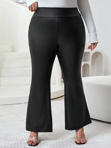 SHEIN CURVE+ Damen Große Größen Schwarze High Waist Weite Bein Schlaghose, modische Lässig Hose für Herbst/Winter - Schwarz - Übersicht 4