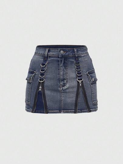 J-Fashion Y2K Rhinestone Embellished Denim Mini Skirt