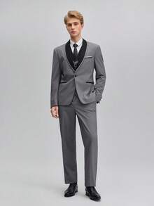Men's 3 Pcs Shawl Collar Suits, Light Grey, Including Blazer, Waistcoat And Suit Pants, For Formal Business And Groom's Wedding, Old Money Suit With Dress Pants Spring To Summer - Light Grey - View 2