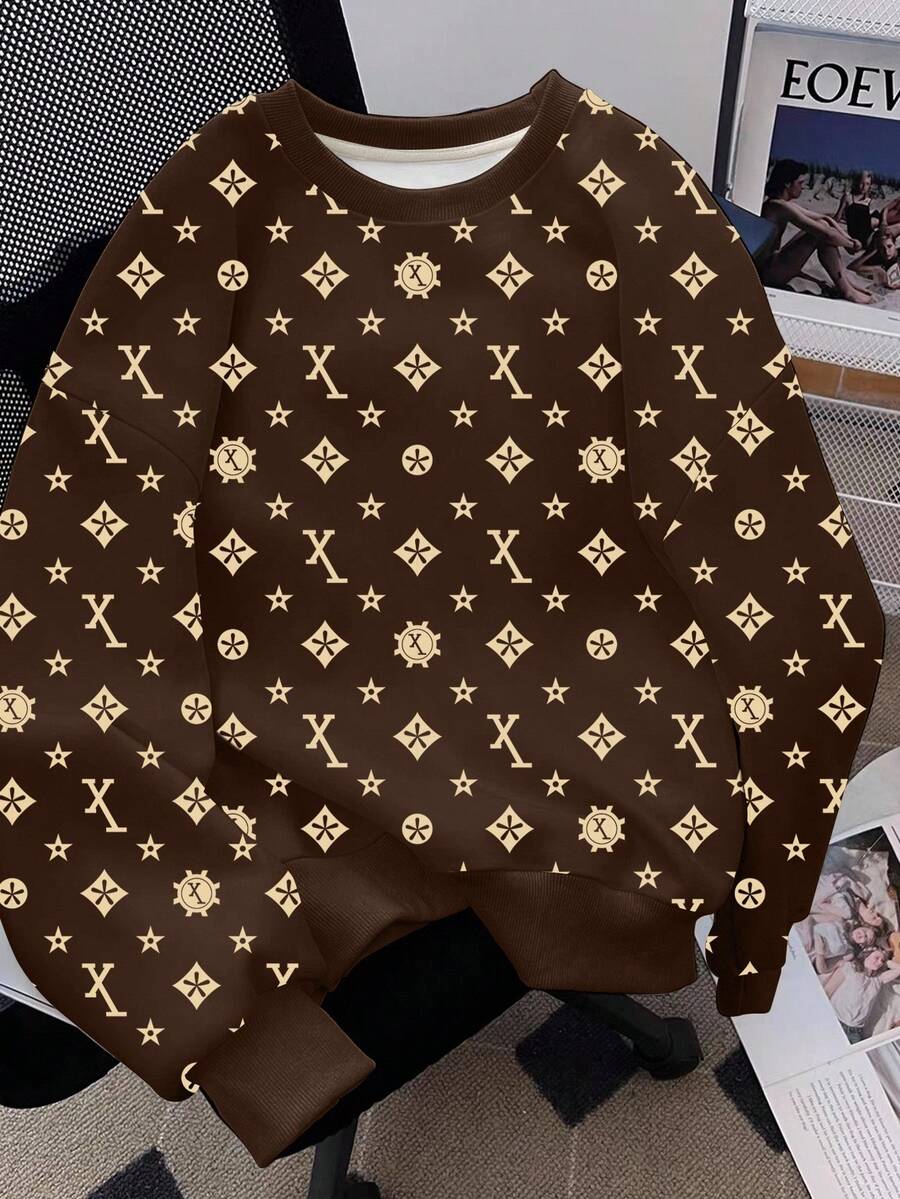 Manfinity Dauomo 男士休闲全印花圆领运动衫，秋冬