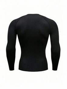 Gym Rark Men's Slim Fit Geometric Print Long Sleeve Athletic T-Shirt Spandex Shirts Men Compression Tops Compression Long Sleeve Men Compression Shirts Compression Top Compression Shirt Men - Black - View 2