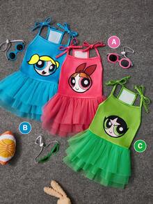 THE POWERPUFF GIRLS X SHEIN 1pc Cartoon Character Cosplay Pet Dress With Headpiece, Cat/Dog Clothes, Size XXS-XXXXL, Blossom, Bubbles, Buttercup Cosplay - Multicolor - View 1