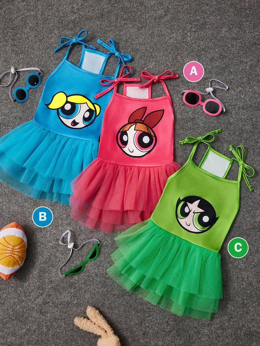 THE POWERPUFF GIRLS X SHEIN 1pc Cartoon Character Cosplay Pet Dress With Headpiece, Cat/Dog Clothes, Size XXS-XXXXL, Blossom, Bubbles, Buttercup Cosplay - Multicolor - View 1